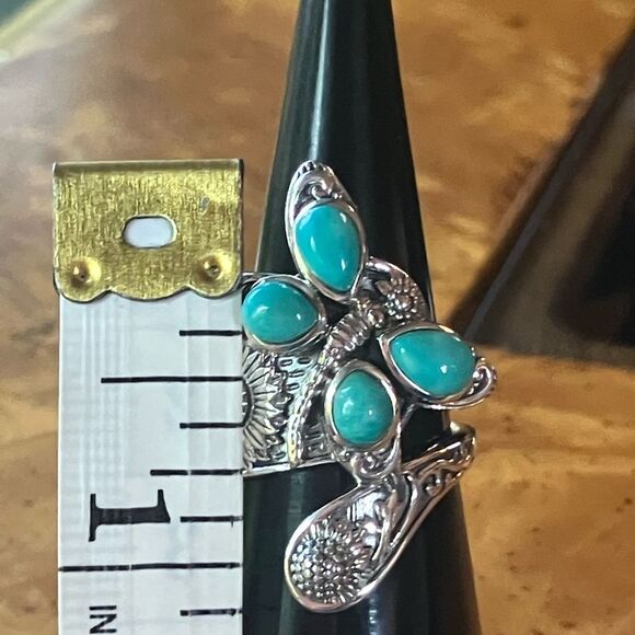 Sierra Nevada Turquoise Sterling Silver Butterfly Sunflower Ring Size 7 - Picture 7 of 9